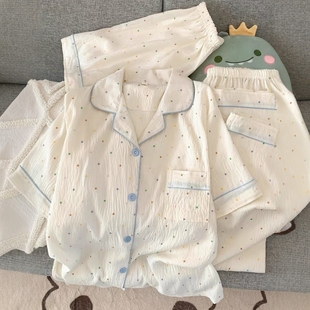奶乎乎睡衣女春夏季 宽松家居服三件套 云朵纯棉绸棉纱短袖 可爱大码