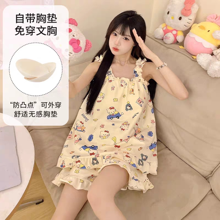 带胸垫吊带睡衣女款夏季2025新款纯棉背心短裤两件套装夏天家居服