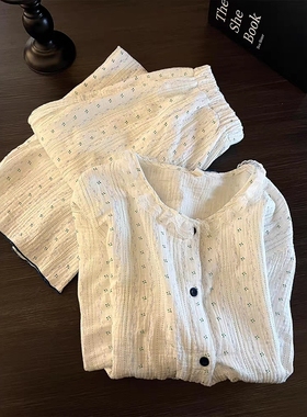 Sin Glee 小清新印花白色亲肤棉纱睡衣女秋季宽松长袖长裤家居服