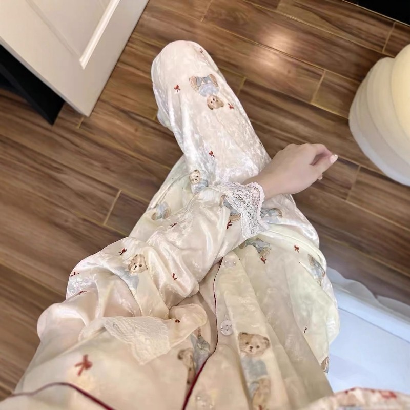 韩版卡通小熊金丝绒睡衣女冬季新款高级感网红长袖长裤家居服套装,女士内衣/男士内衣/家居服,睡衣/家居服套装,淘宝优惠券,粉丝福利购,淘宝优惠卷