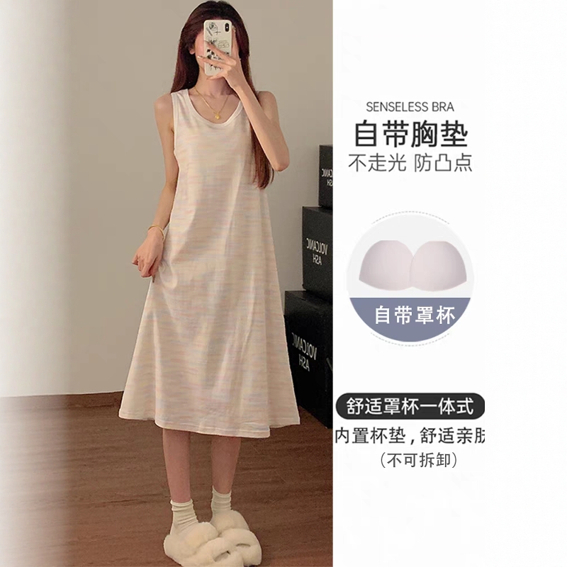 ins睡衣女夏带胸垫纯棉背心睡裙