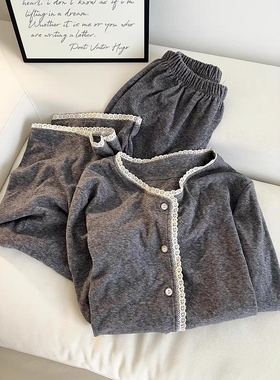 Sin Glee 复古慵懒感蕾丝拼接纯棉睡衣女秋冬亲肤舒适长袖居家服