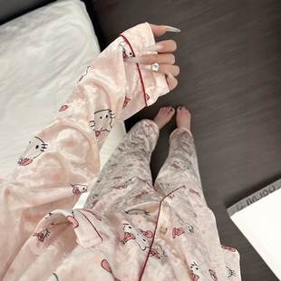 可爱kitty猫金丝绒长袖睡衣女秋冬季2025加绒加厚保暖家居服套装