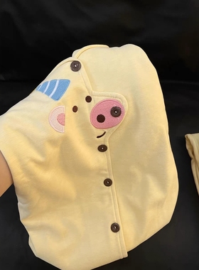 Sin Glee 秋冬季新款黄色可爱小猪德绒睡衣女保暖宽松居家服套装