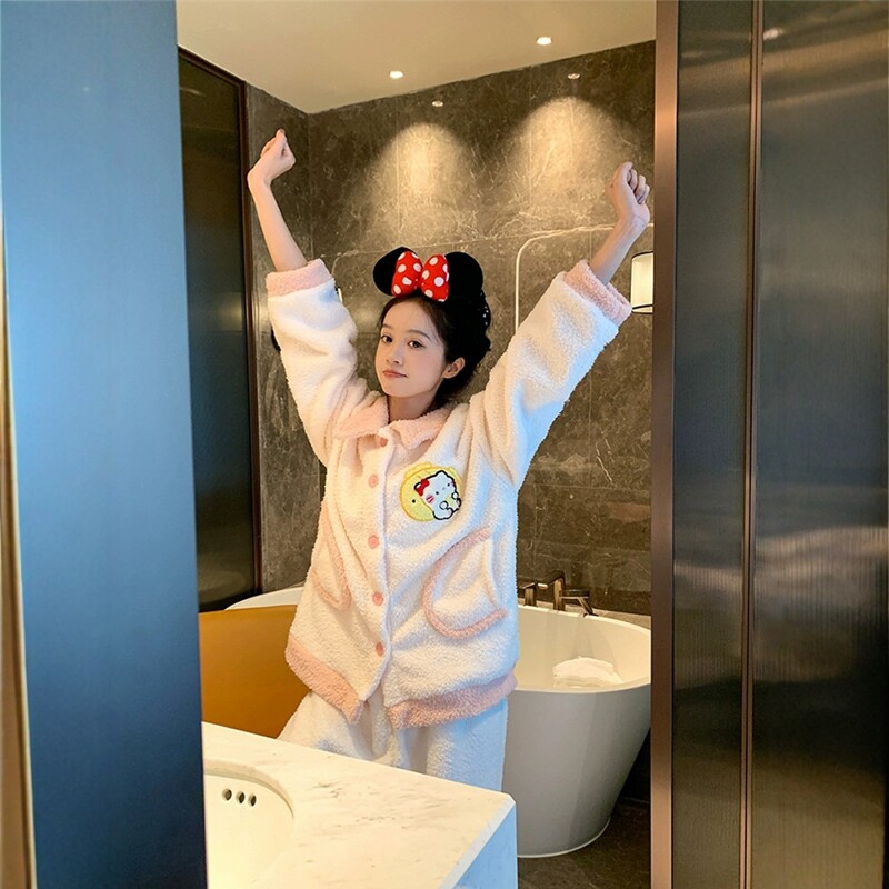 馨帮帮Homedress 撞色卡通猫珊瑚绒睡衣女秋冬甜美保暖家居服套装,女士内衣/男士内衣/家居服,睡衣/家居服套装,淘宝优惠券,粉丝福利购,淘宝优惠卷