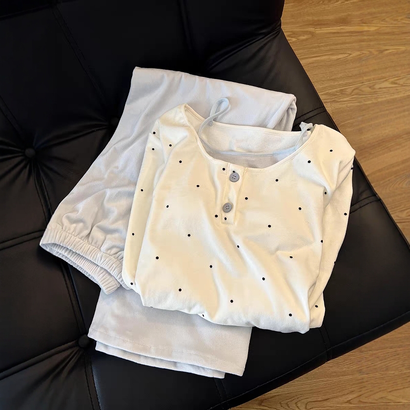 软糯甜美波点德绒睡衣女2025秋冬