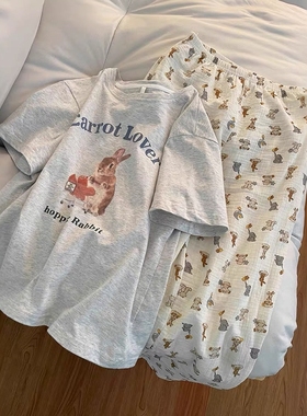 Sin Glee 韩系甜美印花纯棉睡衣女夏天新款大码棉纱居家裤家居服