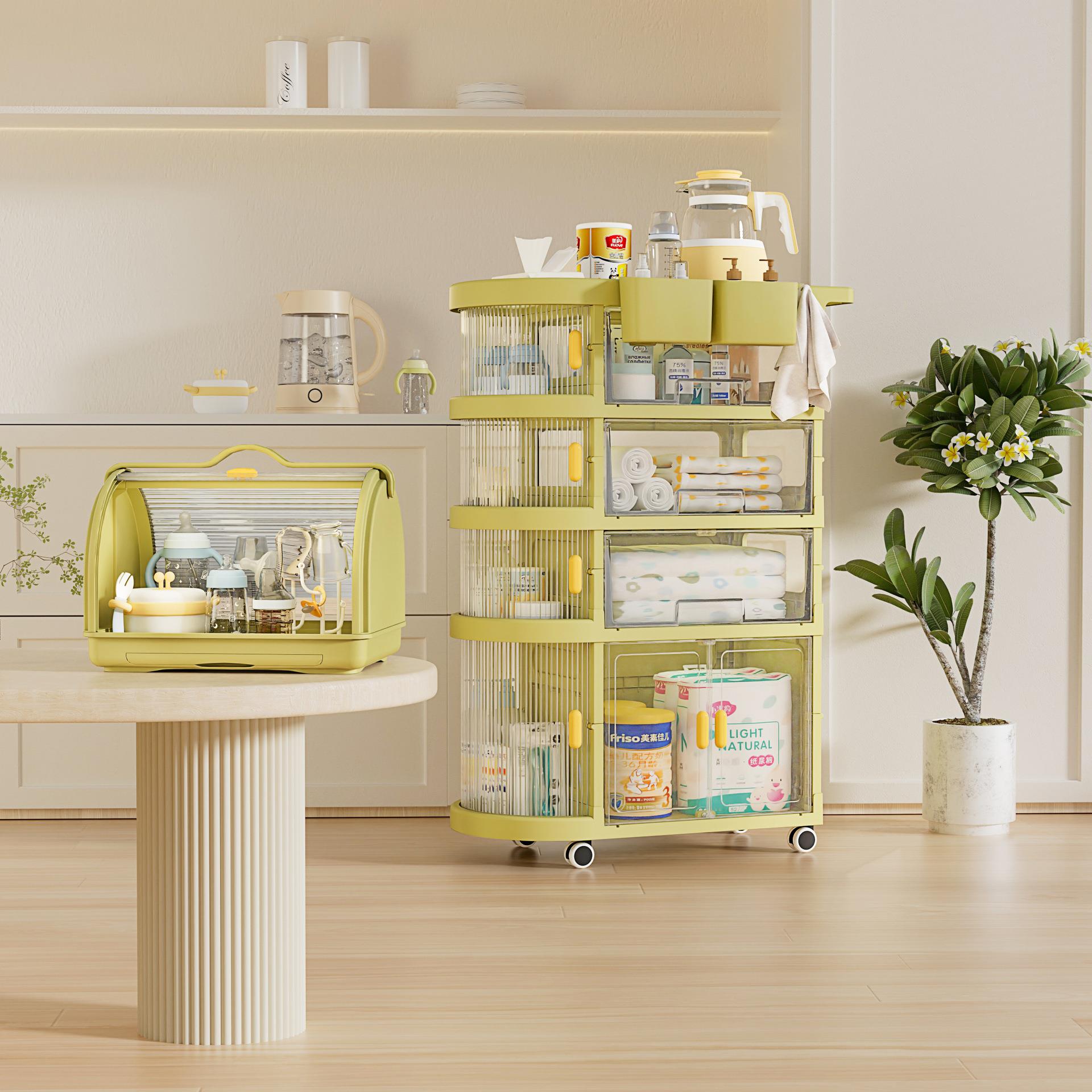 也雅折叠小推车置物架婴儿用品卧室客厅可移动母婴用品置物架推车