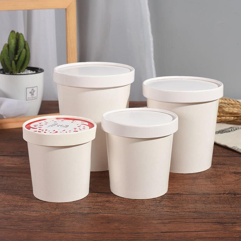 现货一次性白牛皮纸汤桶纸碗 加厚圆形外卖打包快餐粥桶