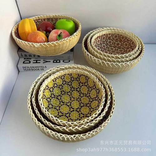 越南竹编篮竹簸箕家用竹编馒头筐水果竹篮农家竹制品收纳篮馒头筐