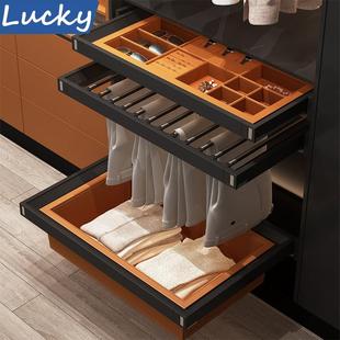 拉克衣柜衣帽间多功能阻尼推拉裤 架饰品盒收纳衣柜拉篮含轨道五金