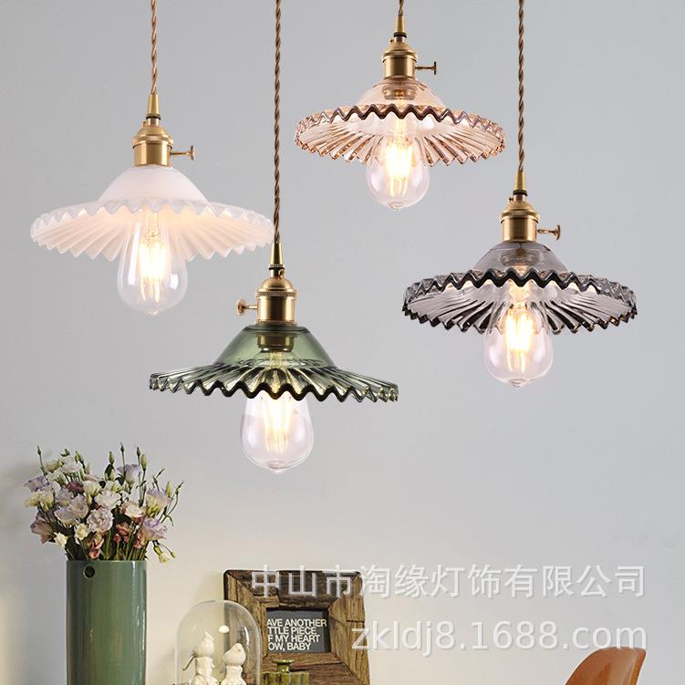 莲花淘缘灯具餐厅咖啡厅床头装饰北欧风格纯铜单头小吊灯