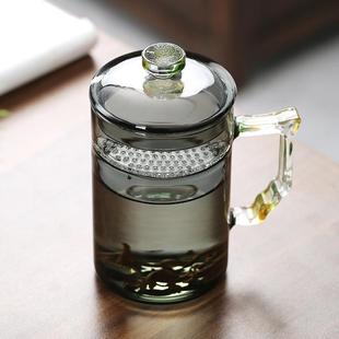 专用茶水分离杯子家用水杯绿茶杯办公室喝茶月牙杯 茶杯玻璃杯男款