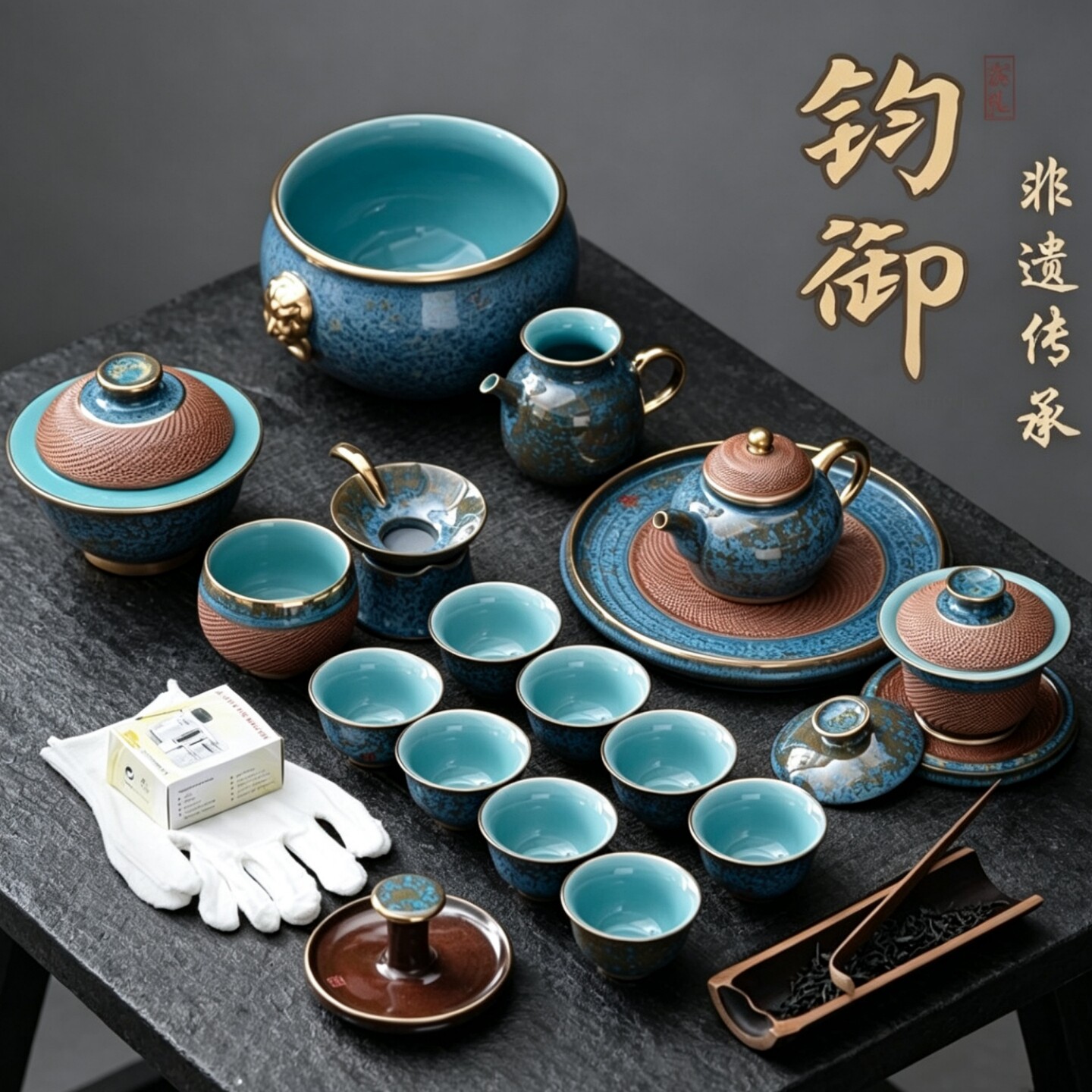 高端钧瓷窑变釉功夫茶具套装礼盒