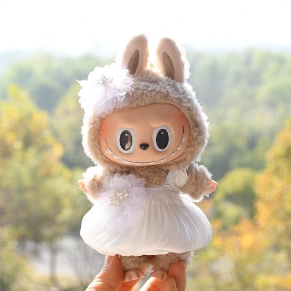 拉布布labubu搪胶挂件着替衣服花苞蓬蓬裙搪胶公仔钥匙扣