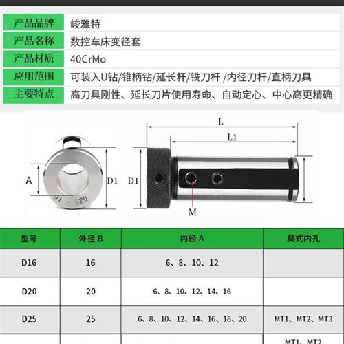 数控车床变径刀套D25D32D40减经套刀座转换套U钻内孔刀杆变径套