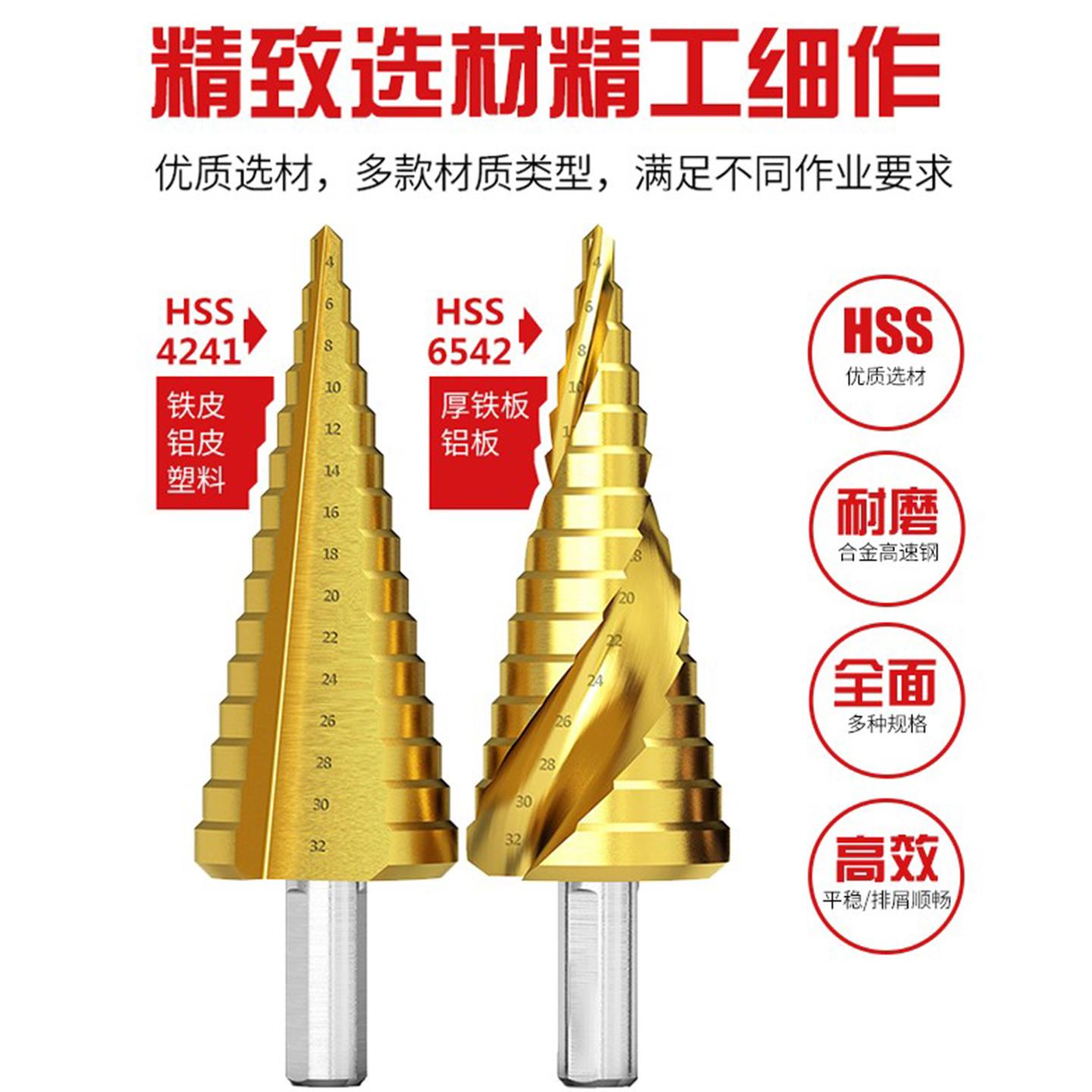 宝塔钻头6542多功能打孔不锈钢专用扩孔开孔器4241金属扩孔阶梯钻