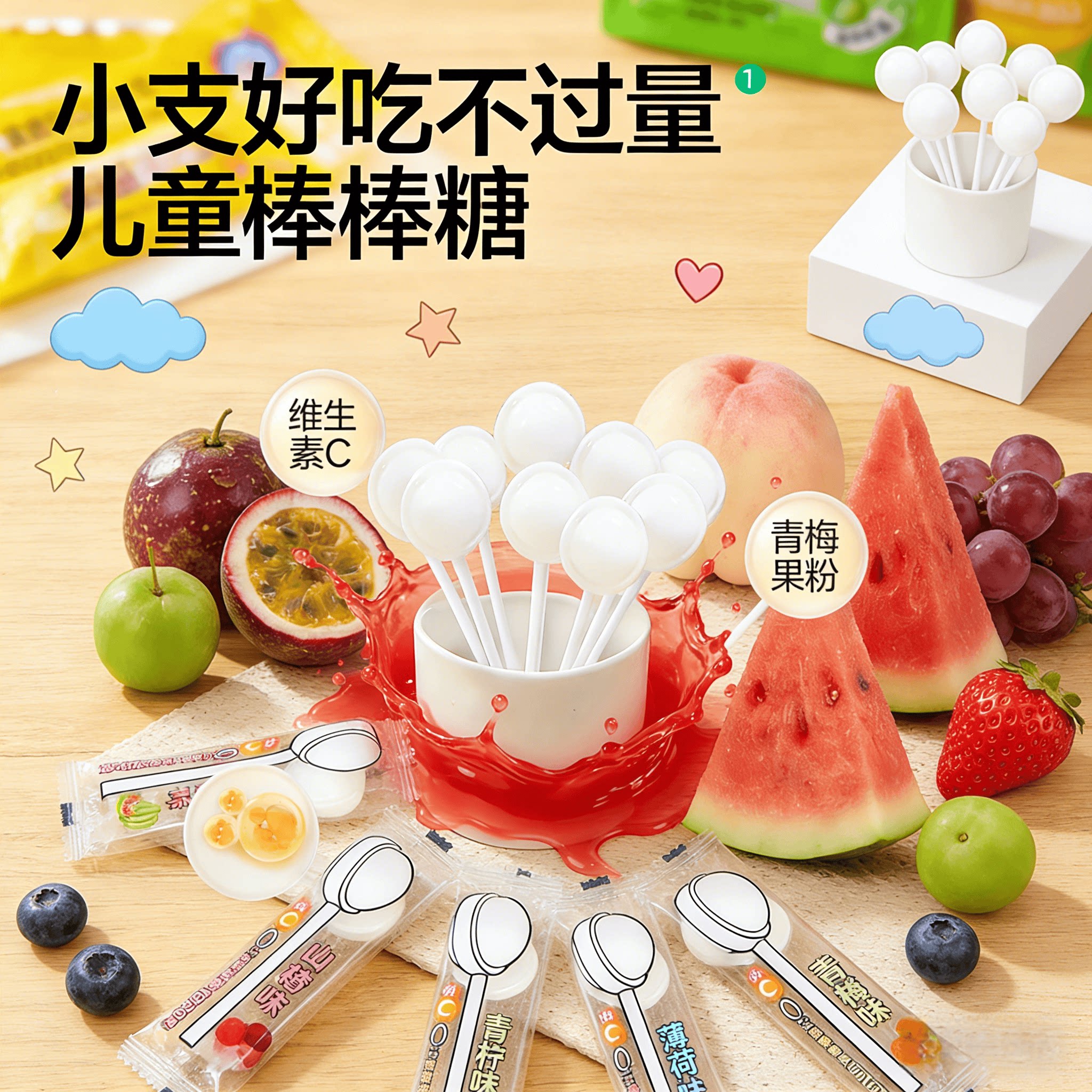 无糖棒棒糖混合口味健康小零食儿童糖果喜糖薄荷青柠白桃山楂网红