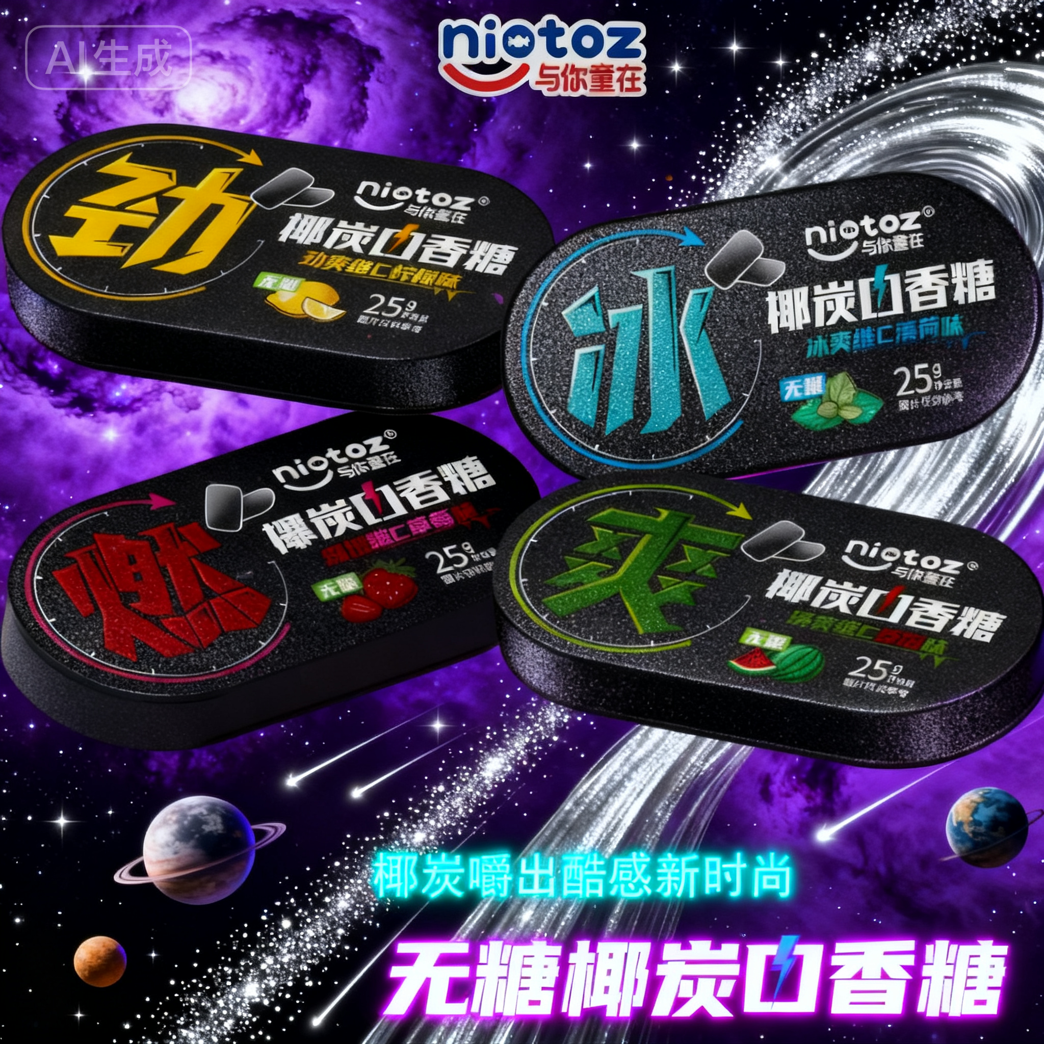 无糖椰炭口香糖木糖醇口气清新