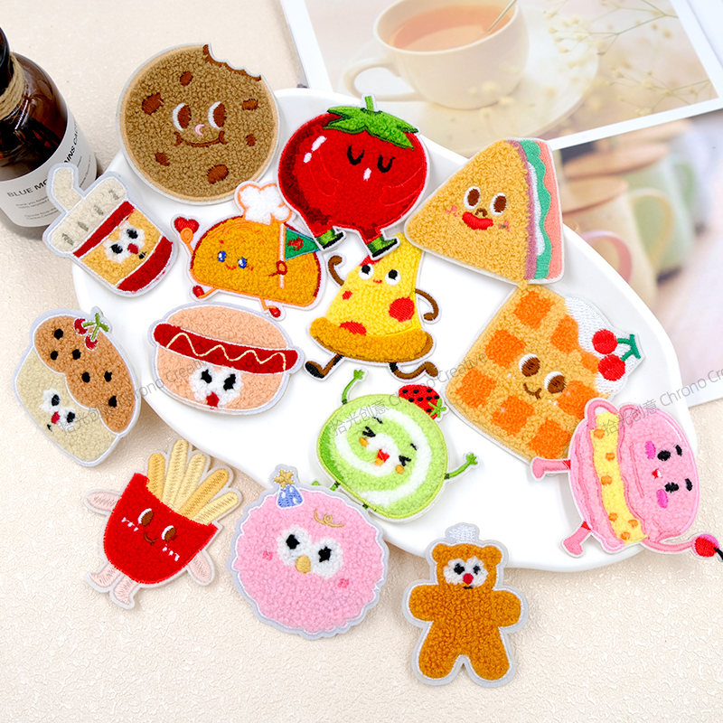 自粘贴可爱薯条柔软毛巾绣布贴手机壳衣服羽绒服装饰贴破洞补丁贴