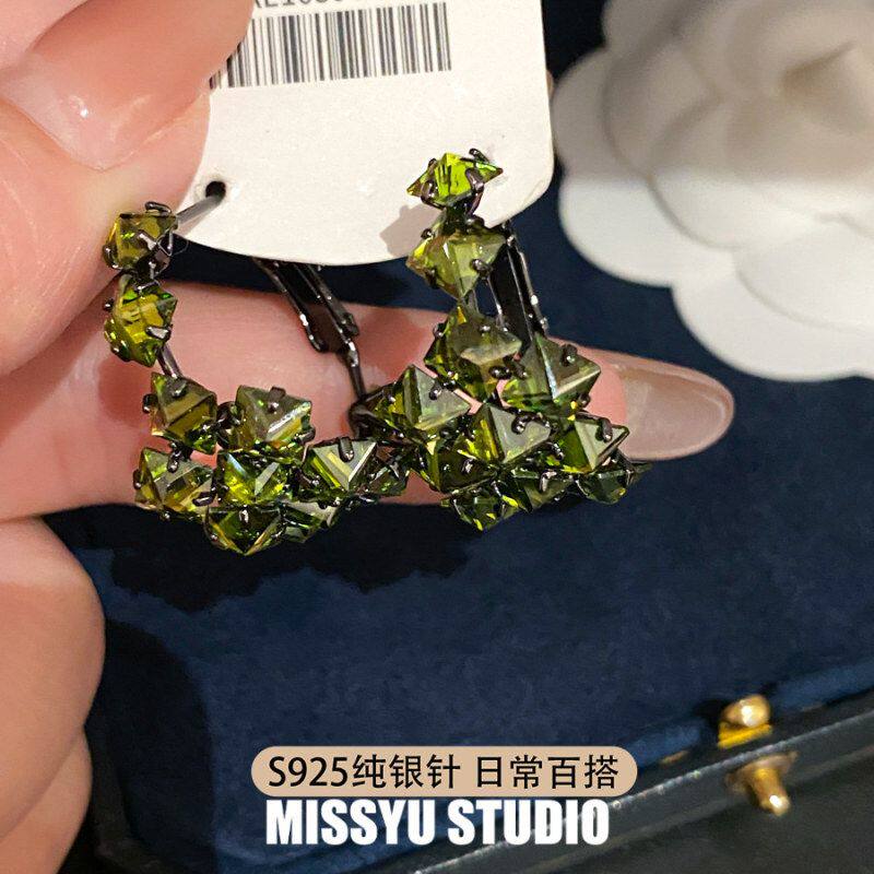 耳环纯银墨翠繁森系风S925耳钉
