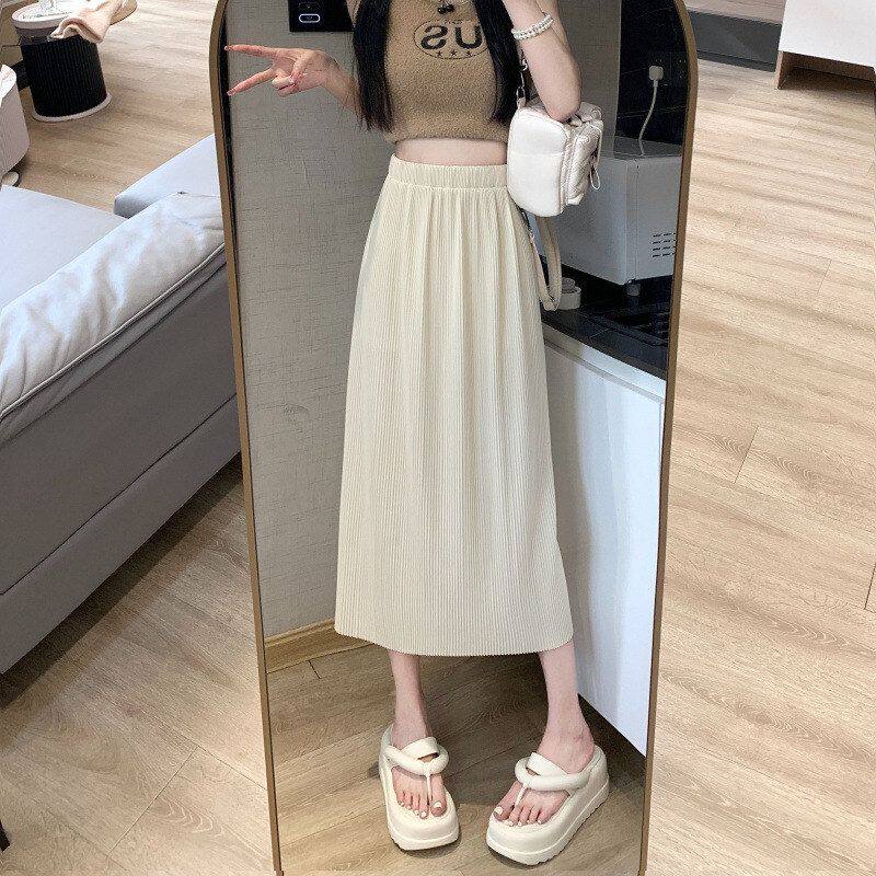 包臀a松紧显瘦半身裙中长款腰一步字开叉女夏季直筒垂感裙裙子