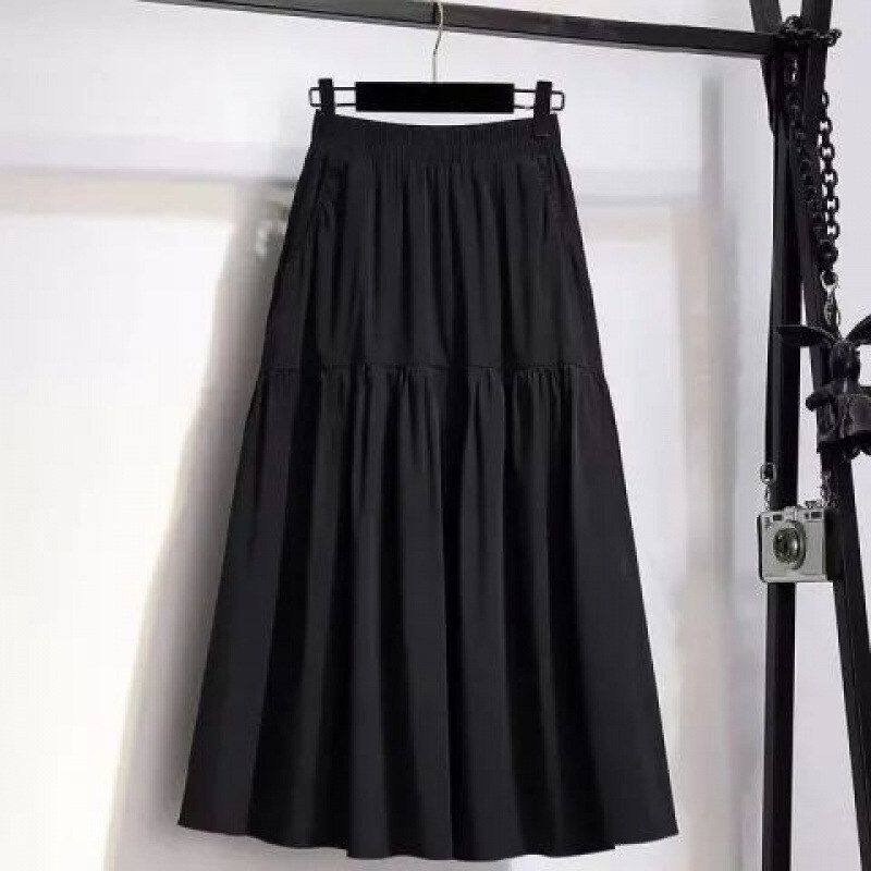 字百搭过膝黑色夏季裙子通勤口袋半身裙女爆款高级感中长款伞裙a