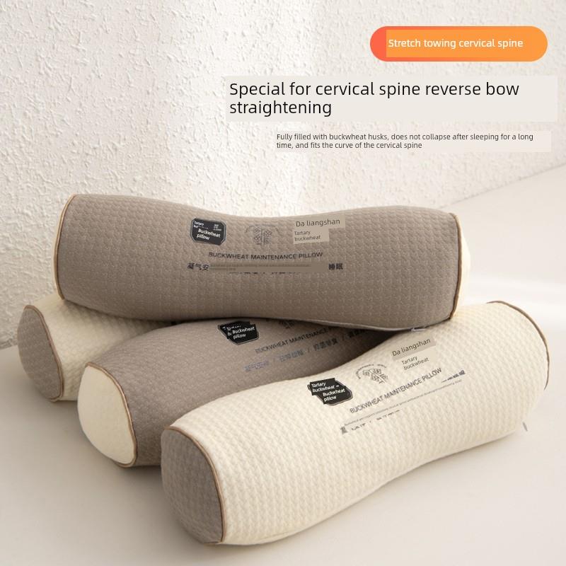 2025新款新品针织棉大凉山苦荞圆形颈椎护颈枕全荞麦壳腰枕头枕芯
