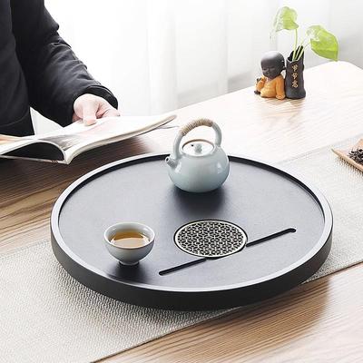圆形乌金石茶盘日式小茶盘椭圆家用干湿泡茶壶客厅家用茶盘直排水