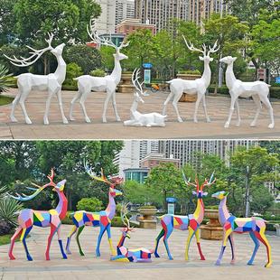 户外玻璃钢彷铜梅花鹿雕塑彷真一对白鹿摆件园林景观草坪装 饰模型