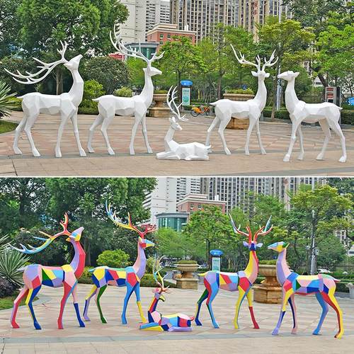 户外玻璃钢彷铜梅花鹿雕塑彷真一对白鹿摆件园林景观草坪装饰模型