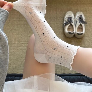 花边短袜ins潮网眼透气堆堆袜女配小皮鞋 薄款 白色袜子女夏季 新款