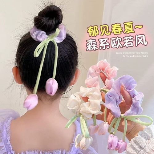 儿童郁金香花朵发圈女童扎丸子头大肠发圈公主2026新款扎马尾发饰