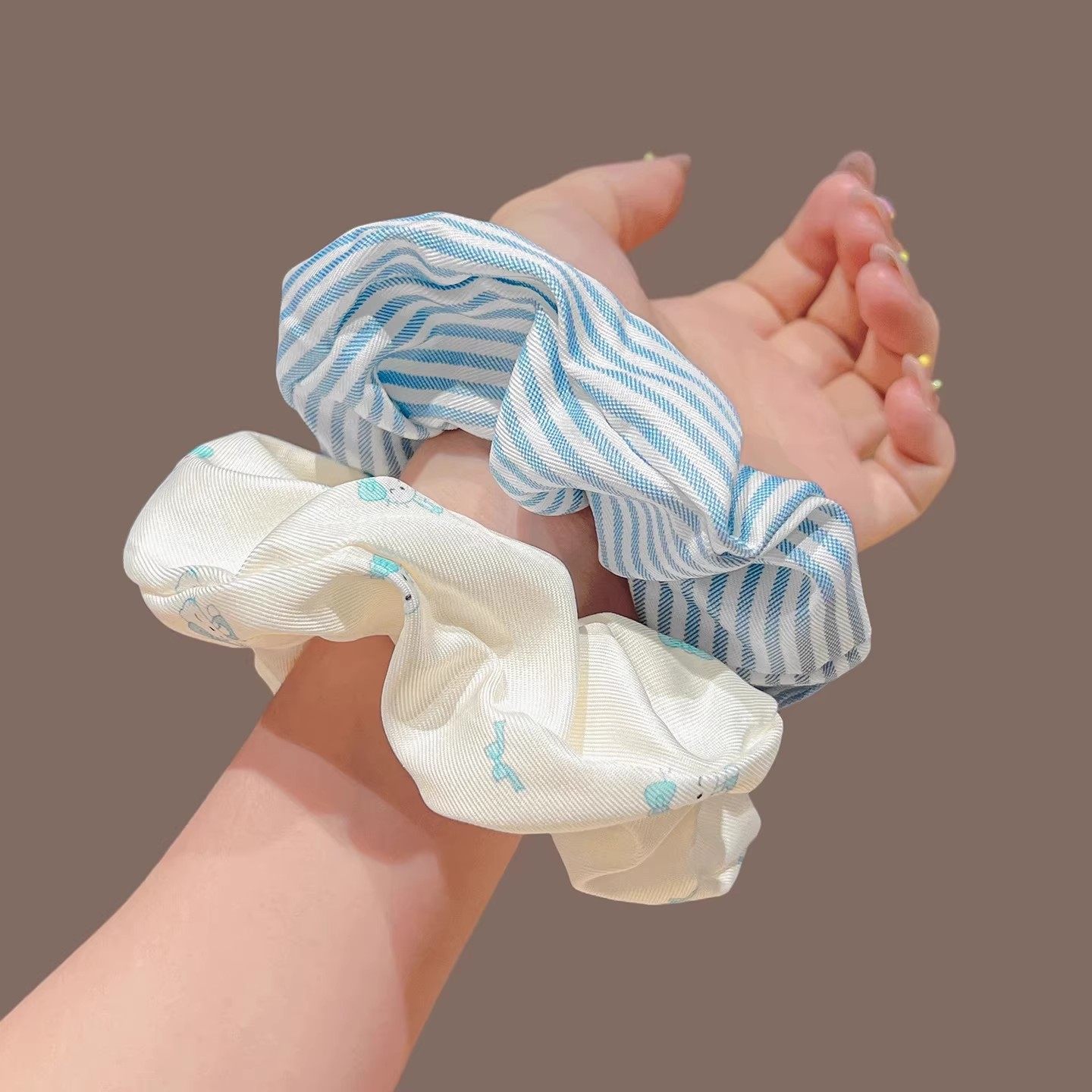 蓝白条纹猫咪小清新大肠发圈女高弹力头绳不勒头皮筋发绳发饰可爱