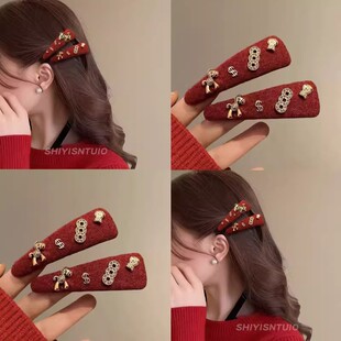 新年头饰马上发财红色小马发夹侧边刘海新款新年发卡高档大气可爱