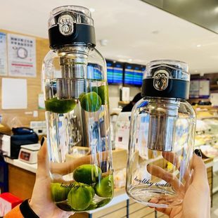 家用耐热玻璃杯 茶水分离泡茶杯高级耐高温感防爆大容量水杯子男士