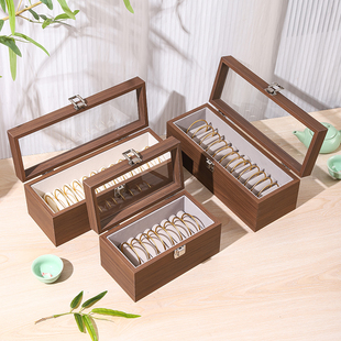 高档珠宝箱手镯防尘玉器整理翡翠木质展示手串黄金胡桃木纹收纳盒