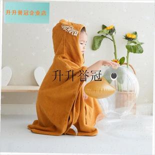 连帽小狮子宝宝h浴袍100%全棉毛巾料儿童女童洗澡浴衣带帽浴巾斗,