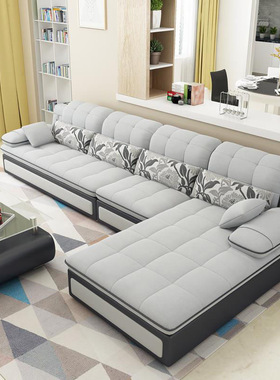 布艺沙发现代简约客厅整装三人位科技布乳胶沙发贵妃组合可拆洗