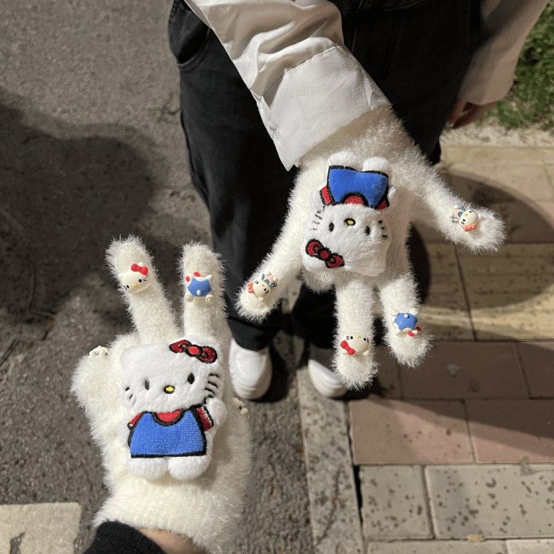 可爱猫咪玩偶手套成品送女生男生保暖手套生日礼物骑行送女生xx