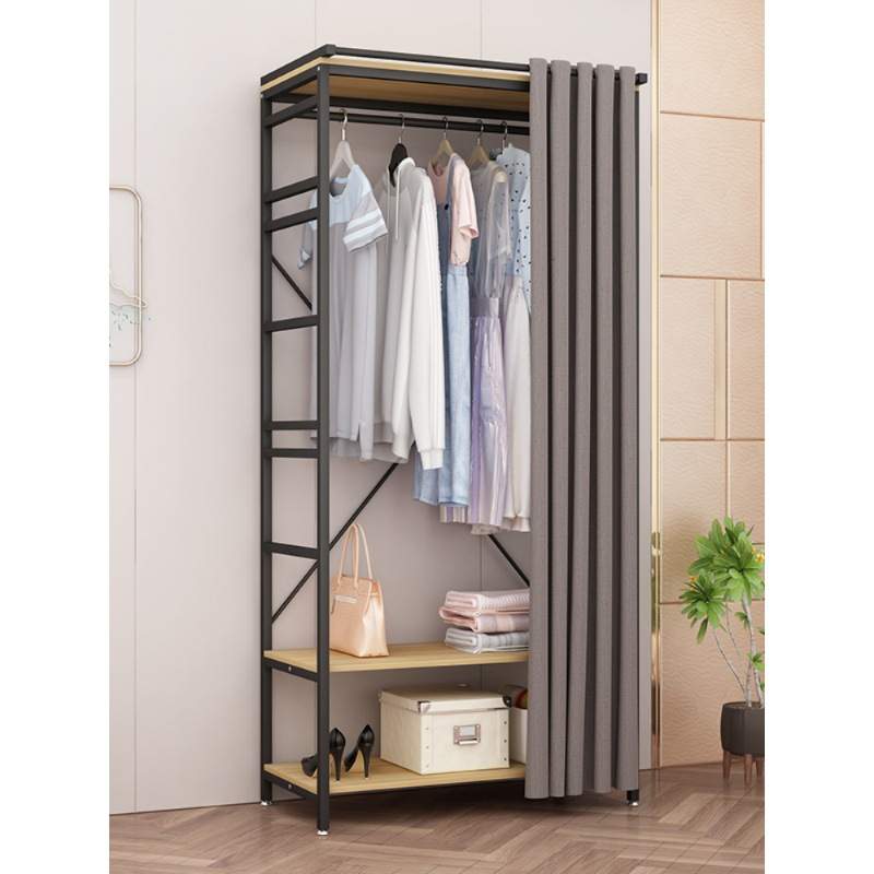 家用衣帽架开放式衣柜卧室挂长衣简约多功能铁艺置物落地收纳防尘