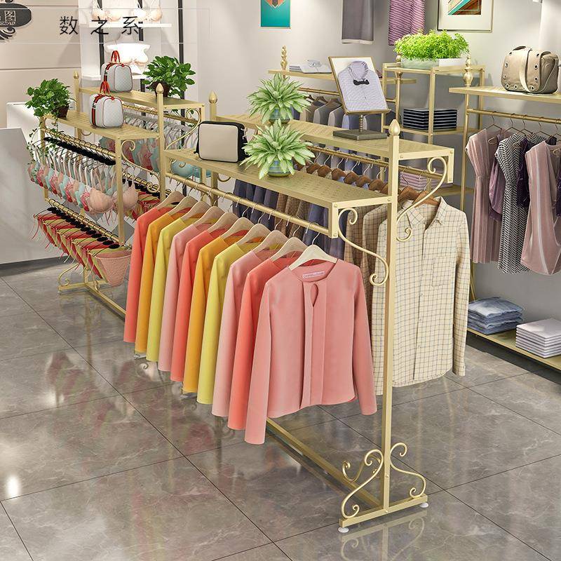 金色中岛落地式童装店架服装架货架双排挂衣架子出口专用时尚展架