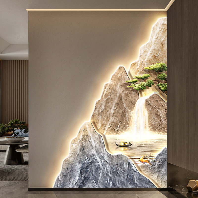 背有靠山玄关装饰画高级感聚宝盆走廊过道挂画轻奢入户进门山水画