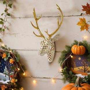 现代轻奢马赛克鹿头挂件简约格子动物头装饰壁挂玄关客厅墙面创意