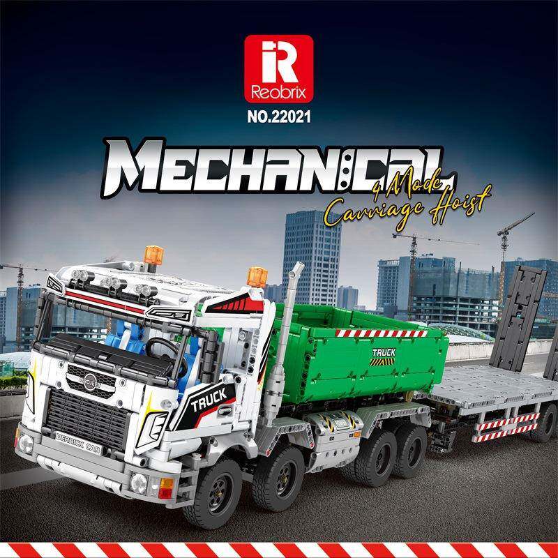 Reobrix22021动力工程吊钩起重车遥控积木模型益智拼插装玩具