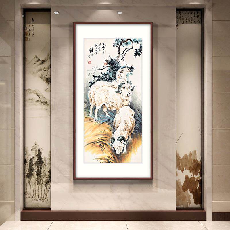三羊开泰风水招财玄关挂画客厅办公室中式装饰画壁画水墨国画单幅