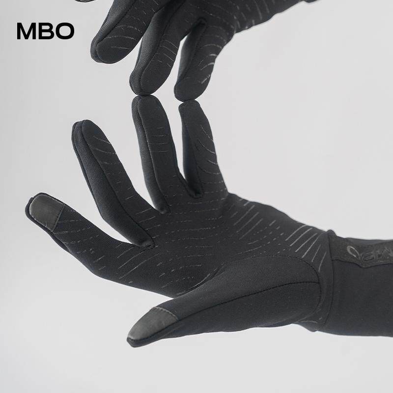 MBO男女保暖抓绒长指手套风帆秋冬黑色户外防震公路车骑行手套