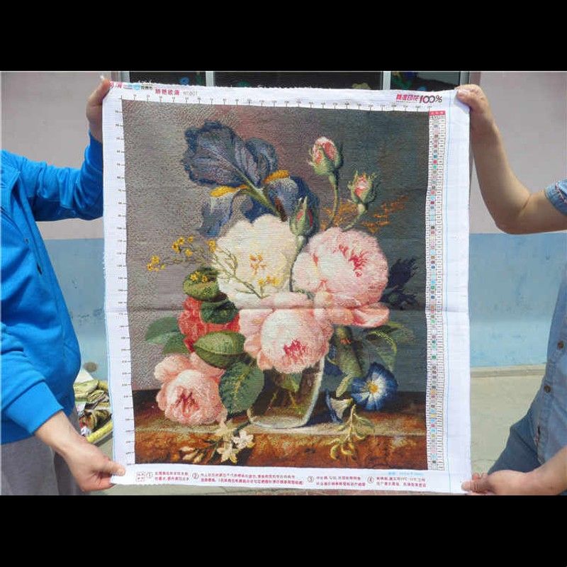 纯手工十字绣成品娇艳欲滴油画玫瑰花瓶新款卧室餐厅画带框绣好的
