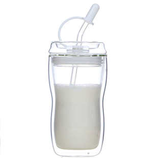 双层办公玻璃水杯女带刻度吸管月子产妇牛奶儿童孕妇隔热保温杯