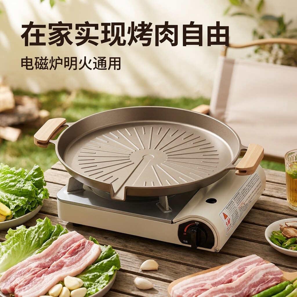 庭院烤盘烤肉盘烧烤卡式炉专用户外便携式煎烤盘不粘锅家用电磁炉